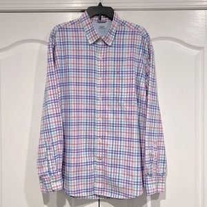 Izod Pastel Gingham Plaid Long Sleeve Button Down Shirt Saltwater Relaxed